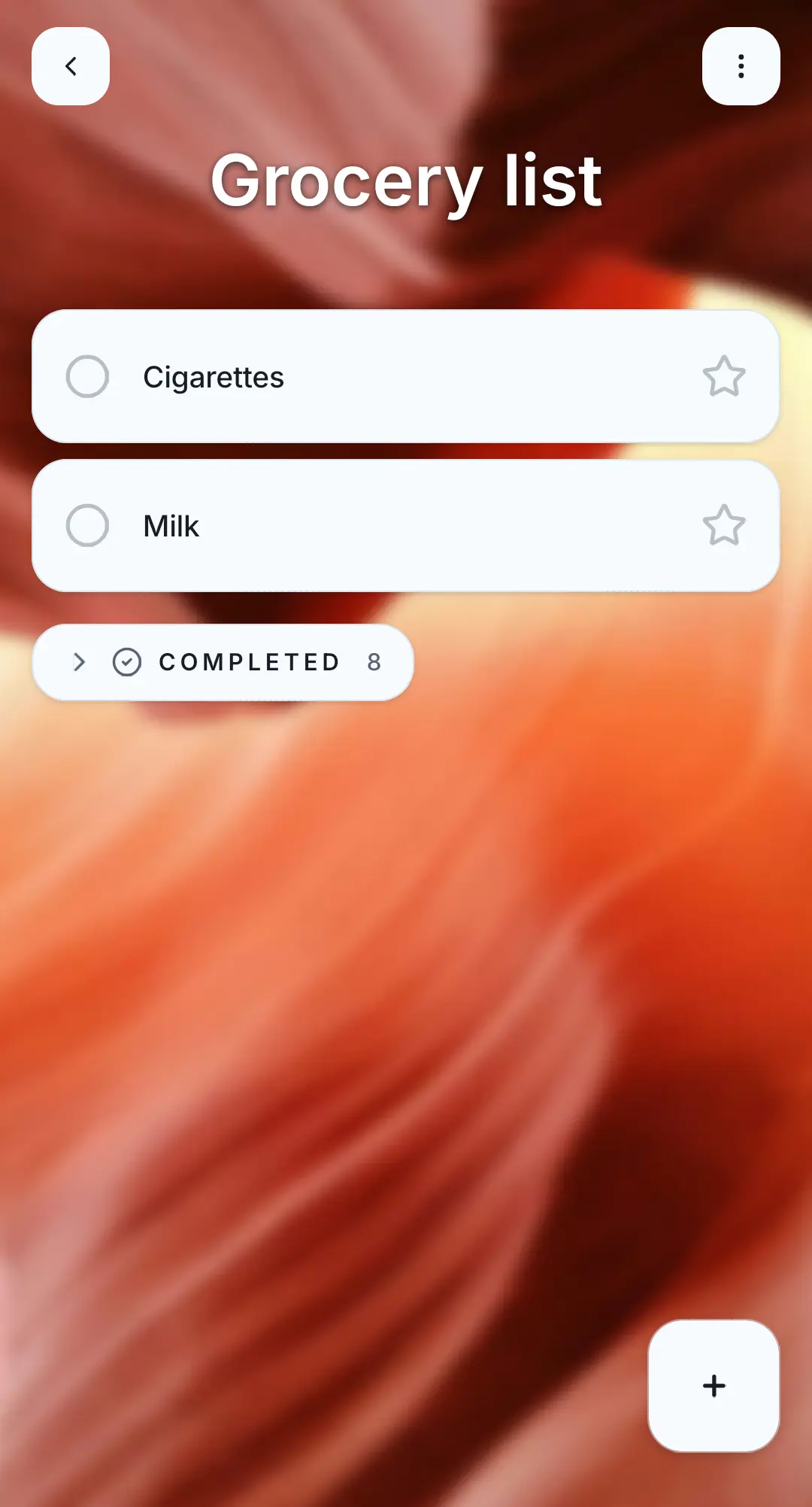 OpenTodo mobile grocery list with active and completed tasks